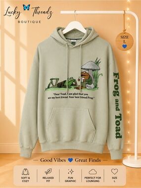 Frog And Toad Sage Green Graphic Hoodie Sweatshirt Large L Bookish Cottagecore⁠